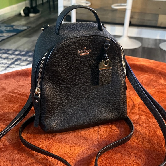 kate spade Black Pebbled Leather Mini Backpack with Luggage Tag main image 4